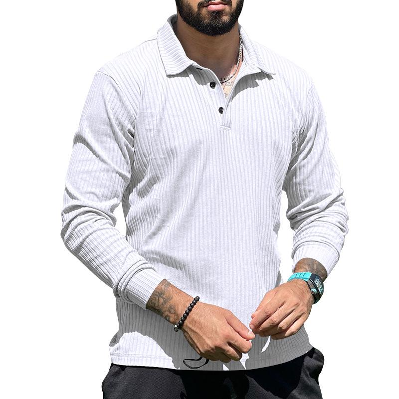 Mens Casual Lapel Solid Color Long Sleeve Polo Shirt 69584762M