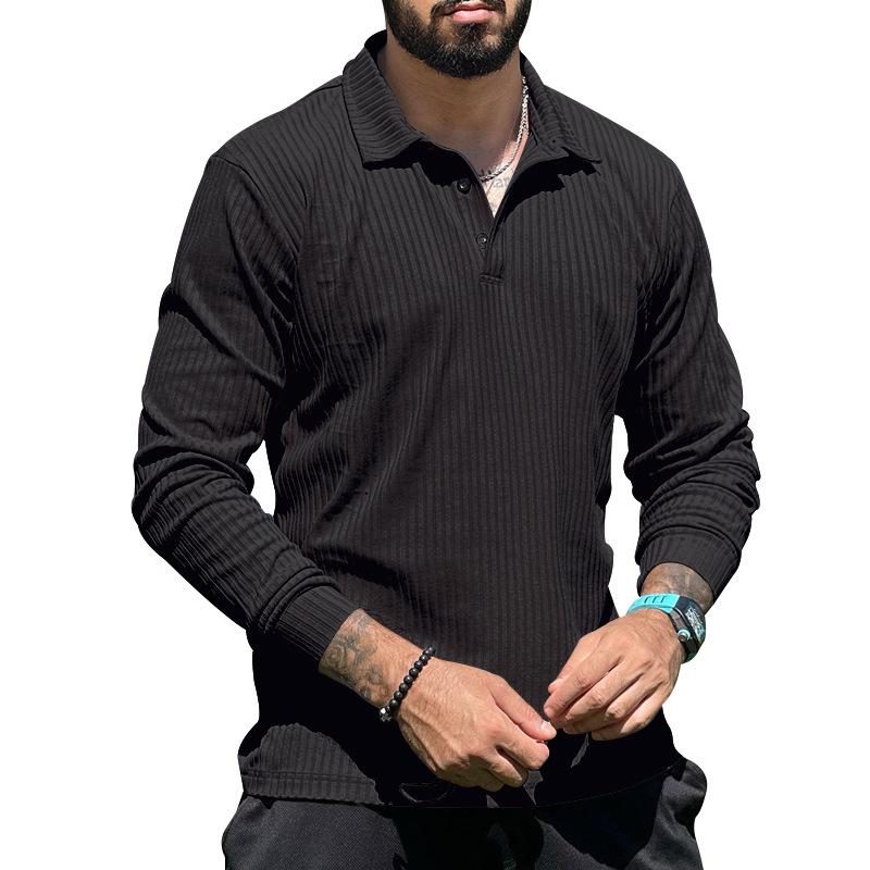 Mens Casual Lapel Solid Color Long Sleeve Polo Shirt 69584762M