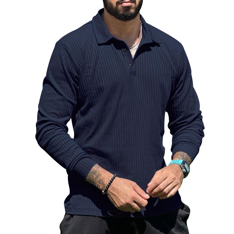 Mens Casual Lapel Solid Color Long Sleeve Polo Shirt 69584762M