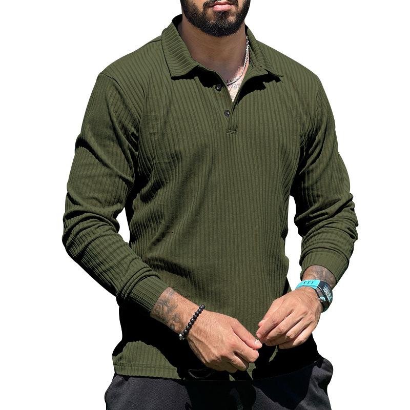 Mens Casual Lapel Solid Color Long Sleeve Polo Shirt 69584762M