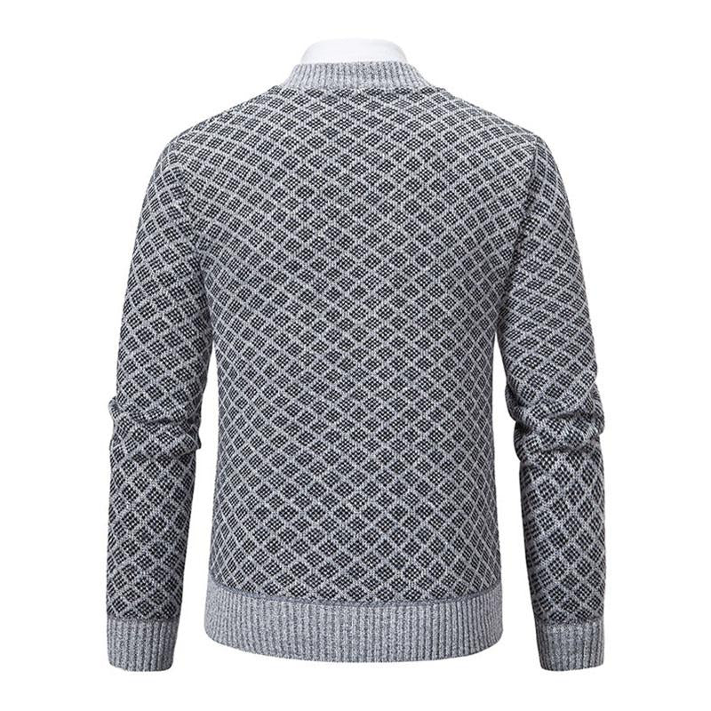 Mens Casual Baseball Collar Fleece Warm Zipper Knit Cardigan 84975709M