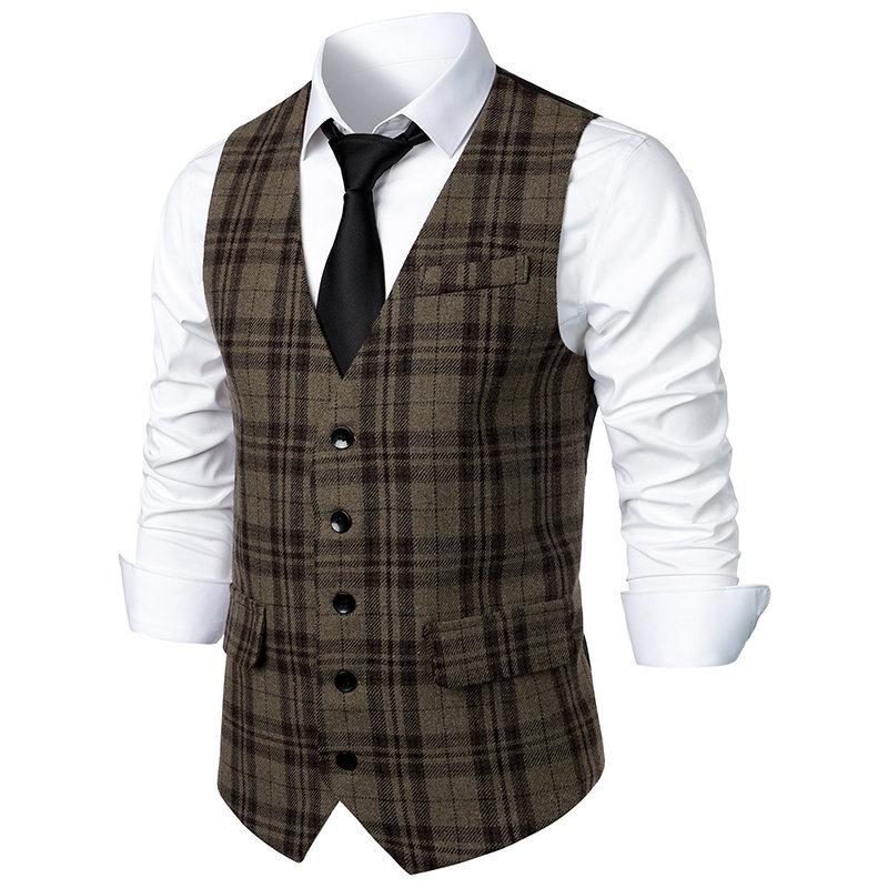 Mens Vintage British Style Pattern Single Breasted Suit Vest 36558435Y
