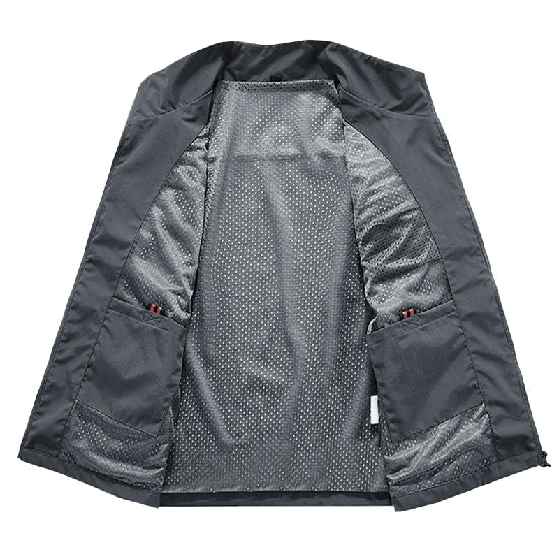 Mens Casual Stand Collar Zipper Multi-Pockets Quick-dry Workwear Vest 69045430M