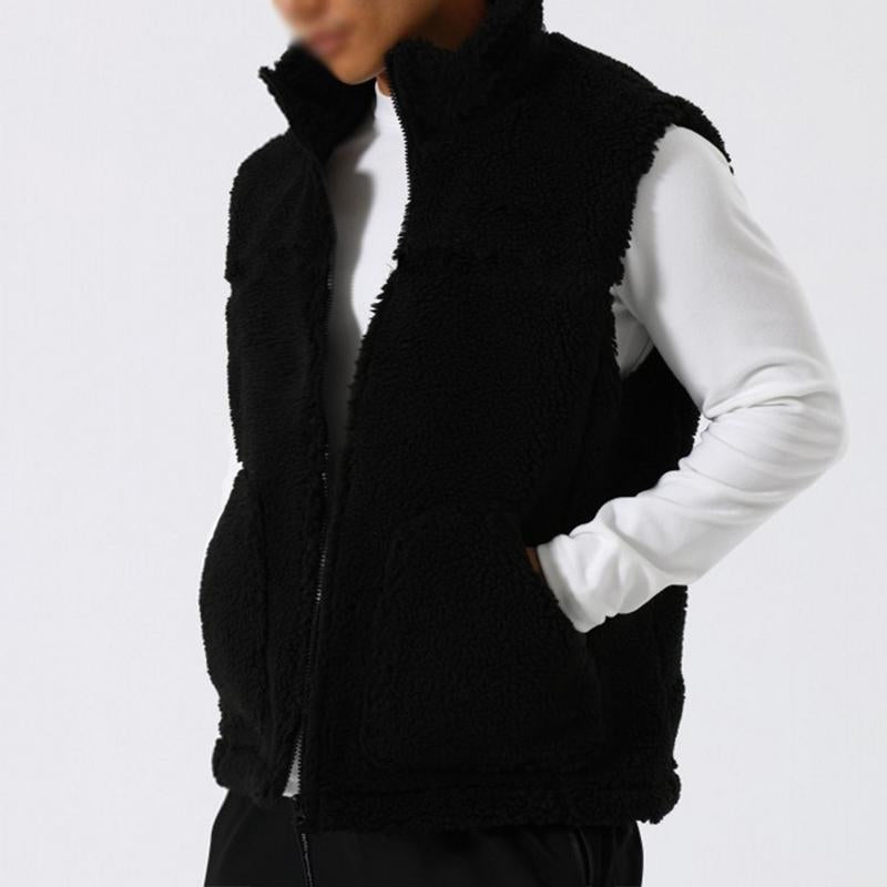 Mens Casual Stand Collar Polar Fleece Warm Loose Zipper Vest 19359658M