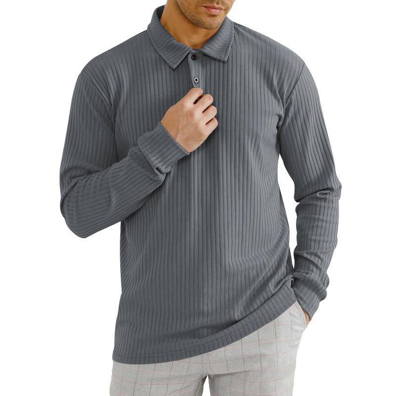 Mens Casual Solid Color Lapel Long Sleeve Polo Shirt 11523451M