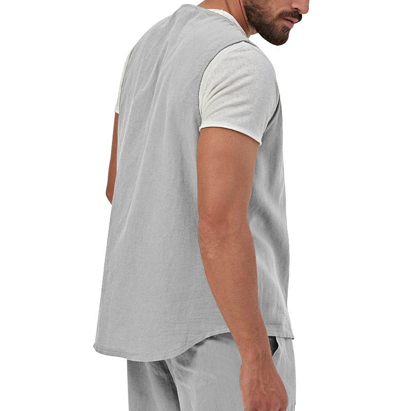 Mens Casual Loose Solid Color Sleeveless Vest Shorts Set 61445702X