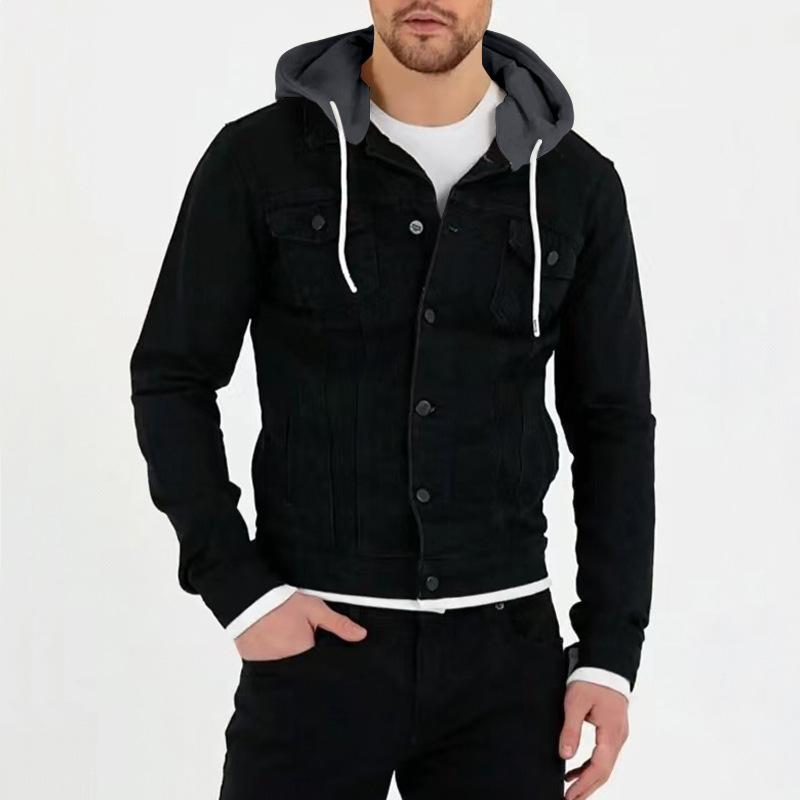 Mens Casual Solid Color Chest Pocket Hoodie Jacket 71822122Y