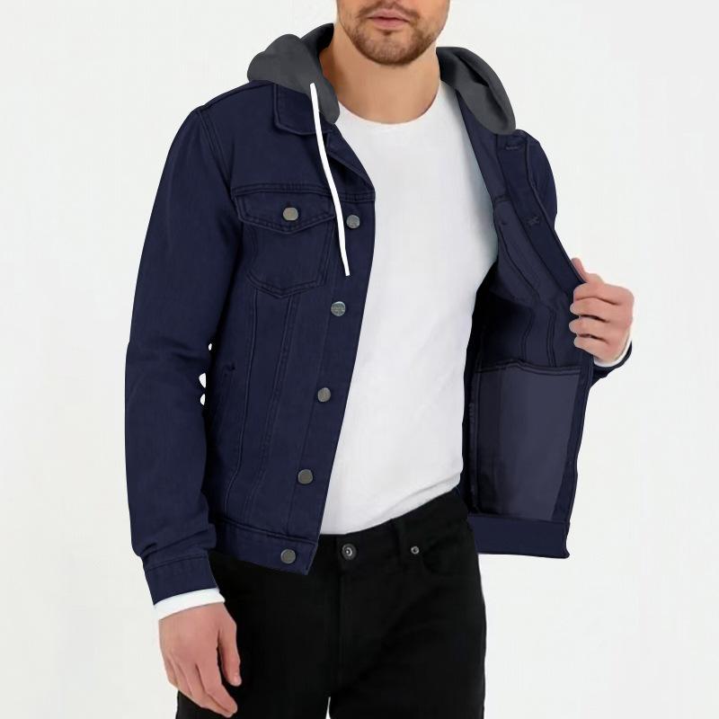 Mens Casual Solid Color Chest Pocket Hoodie Jacket 71822122Y