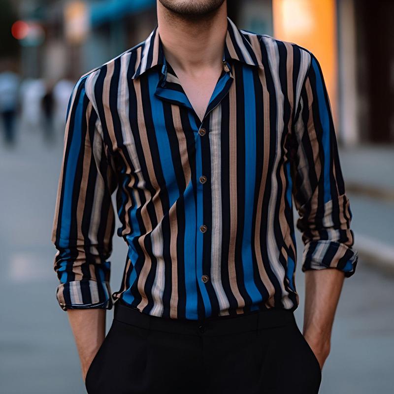 Mens Casual Long Sleeve Striped Printed Shirt 01858922X