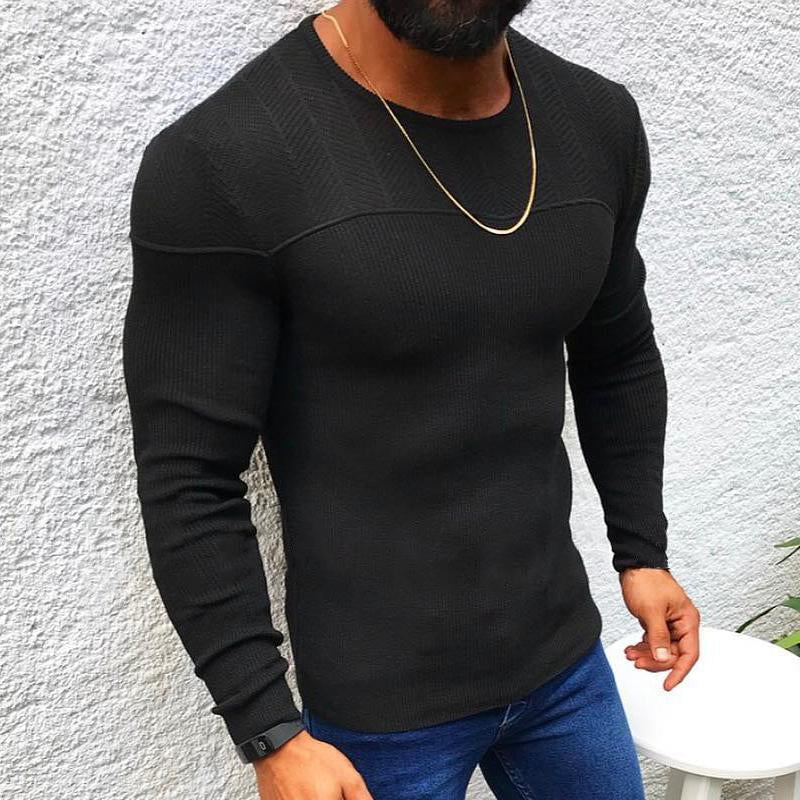 Mens Solid Color Long Sleeve Pullover Crew Neck Sweater 96880362X