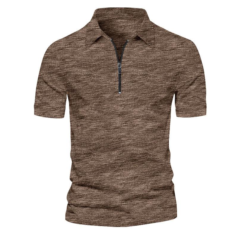 Mens Short Sleeve Zipper Solid Color Polo Shirt 89645806X