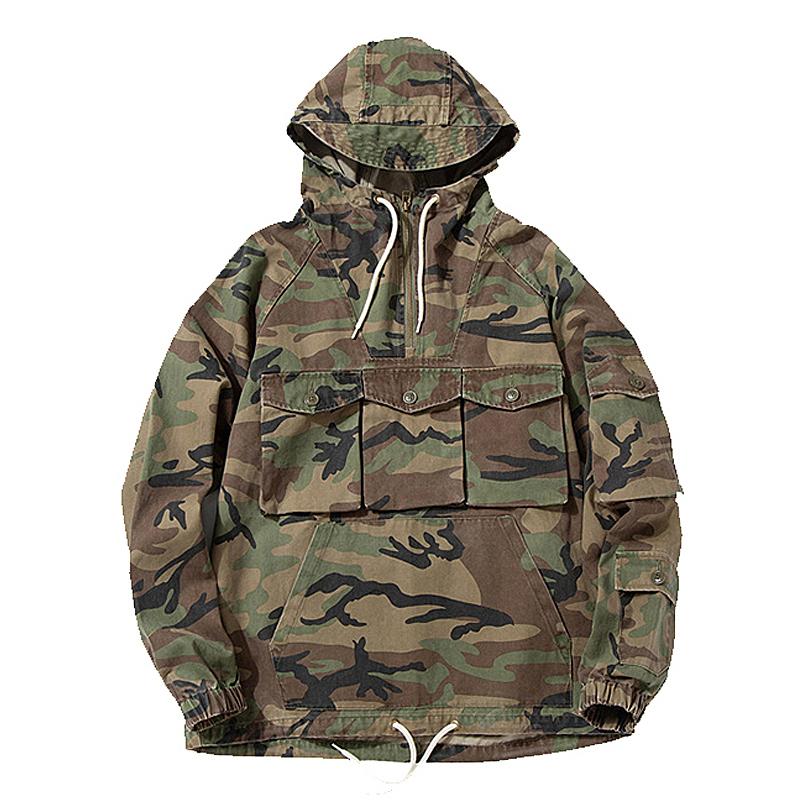 Mens Outdoor Multi-Pocket Camo Pullover Hoodie 08280113X