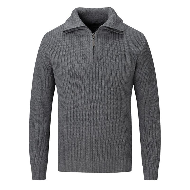 Mens Solid Color Thick Stand Collar Half Zip Pullover Sweater 57203843X