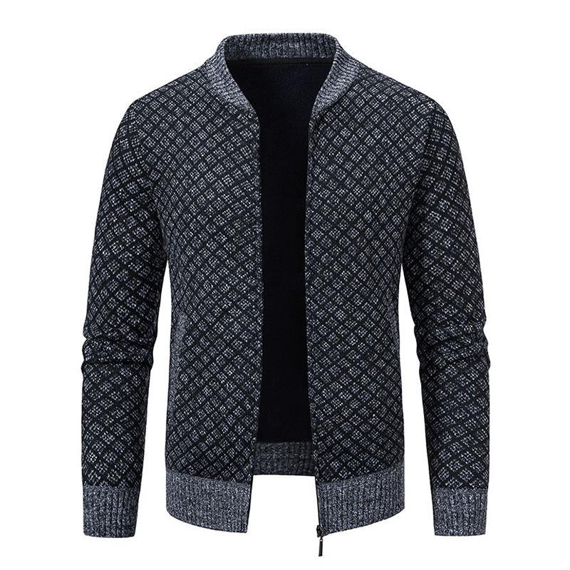 Mens Casual Baseball Collar Fleece Warm Zipper Knit Cardigan 84975709M