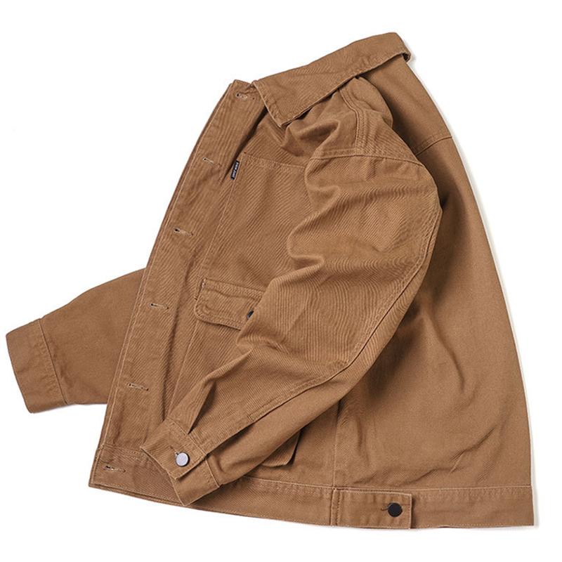 Mens Vintage Solid Color Cotton 3D Pocket Loose Lapel Single-Breasted Jacket 14172939M