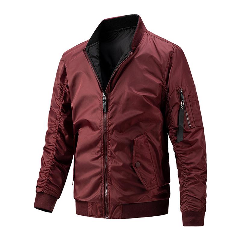 Mens Casual Stand Collar Cotton Reversible Zipper Long Sleeve Jacket 45623764M