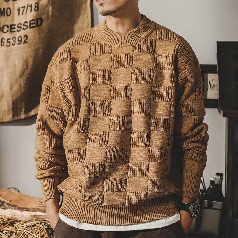 Mens American Style Retro All-match Round Neck Sweater 00121095X
