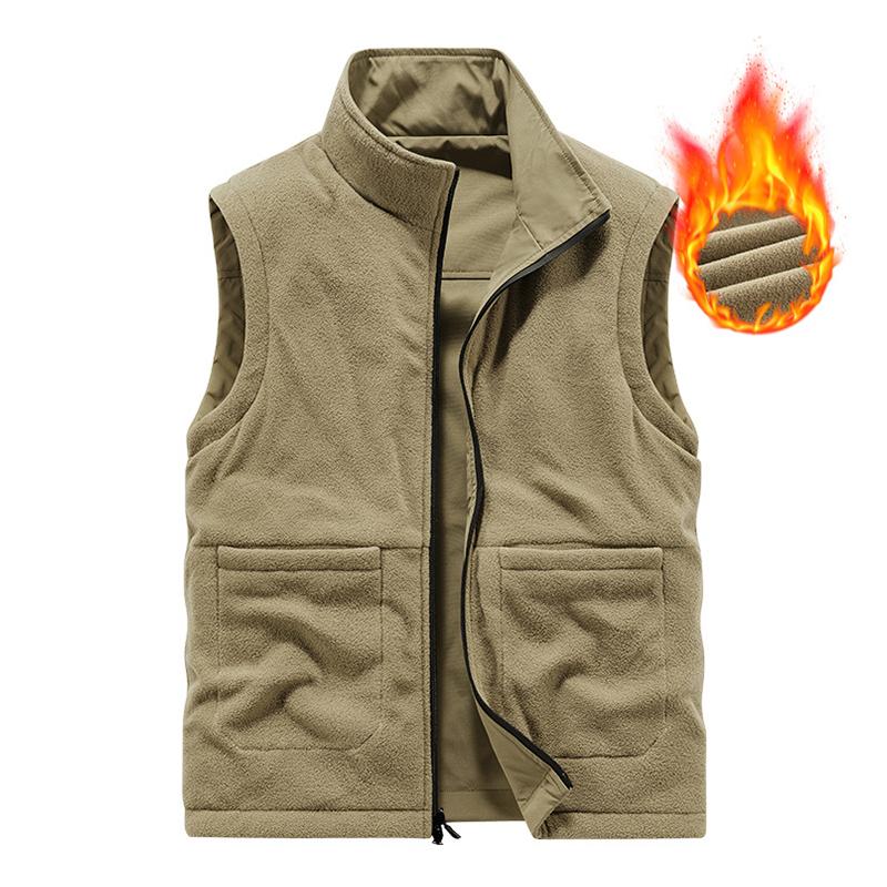 Mens Casual Solid Color Stand Collar Reversible Vfleece Warm Zipper Vest 64661748M