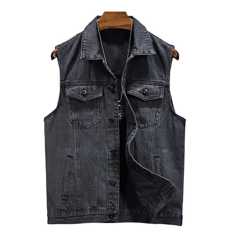 Mens Vintage Washed Lapel Lapel Single Breasted Denim Vest 25518200M