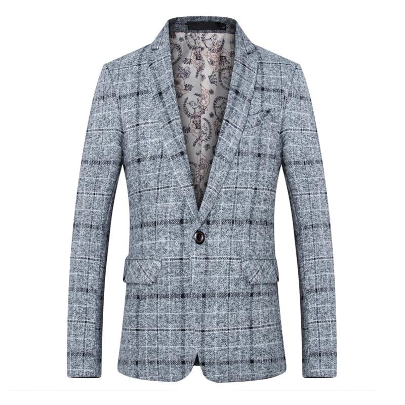 MenS Vintage Plaid One-Button Lapel Blazer 02832447Y