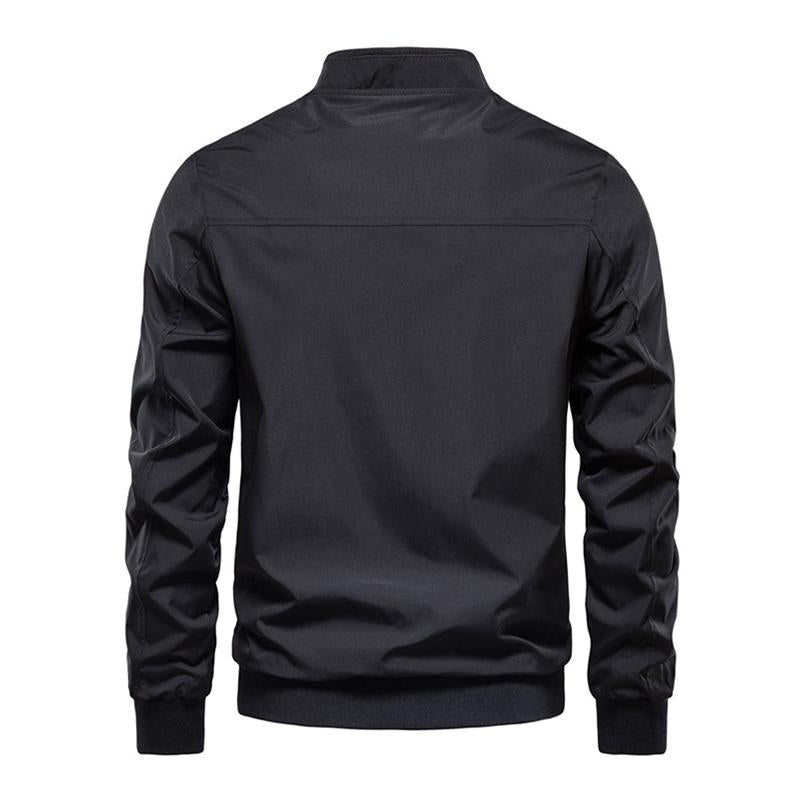 Mens Casual Solid Color Stand Collar Zipper Long Sleeve Slim Jacket 64770375M