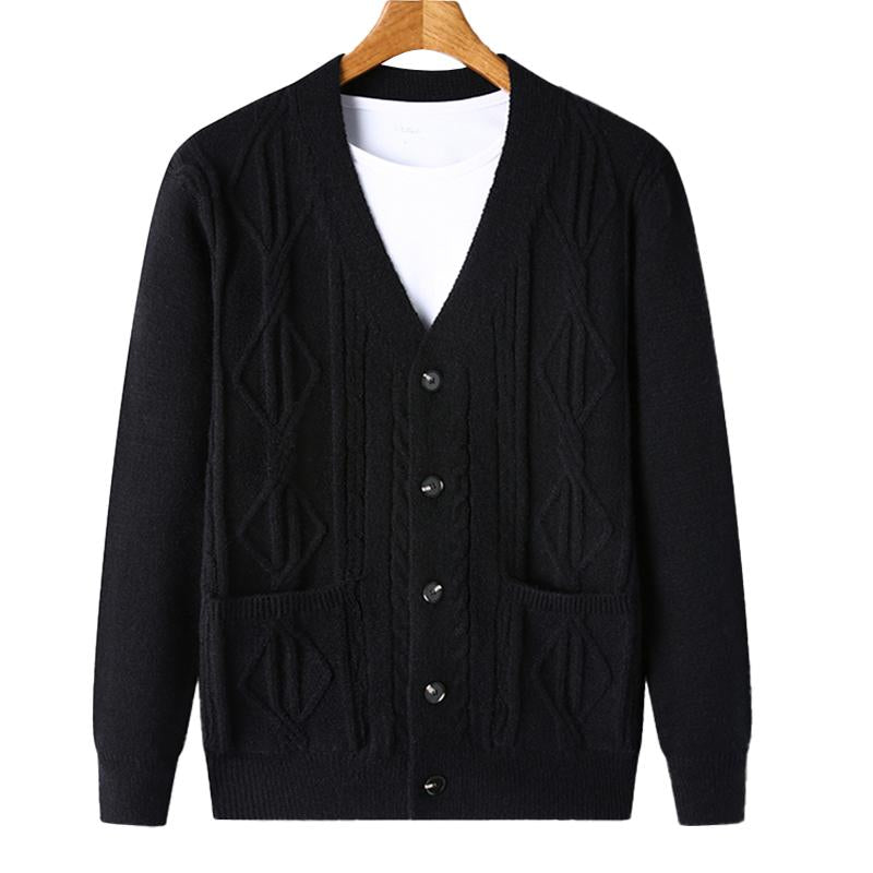 Mens Casual Solid Color V-Neck Single-Breasted Loose Knitted Cardigan 20976901M