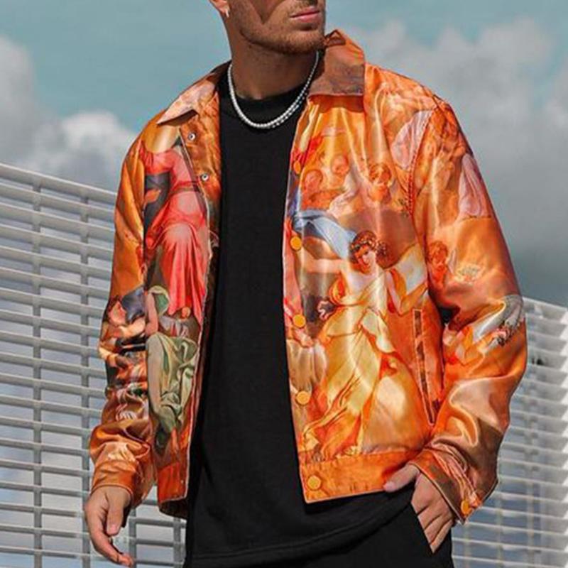 Mens Vintage Print Lapel Single Breasted Long Sleeve Jacket 88552914M