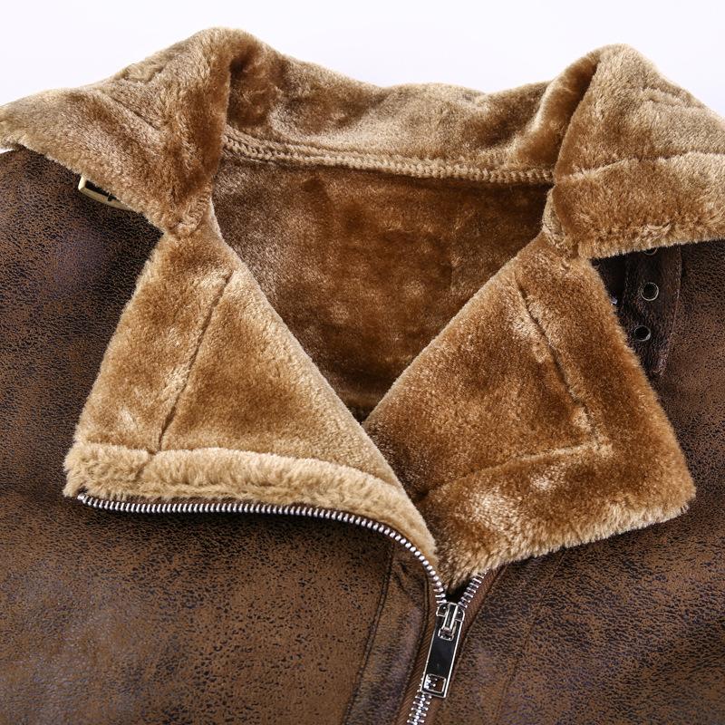 Mens Vintage Lapel Faux Fur Warm Zippered Leather Jacket 63798528M