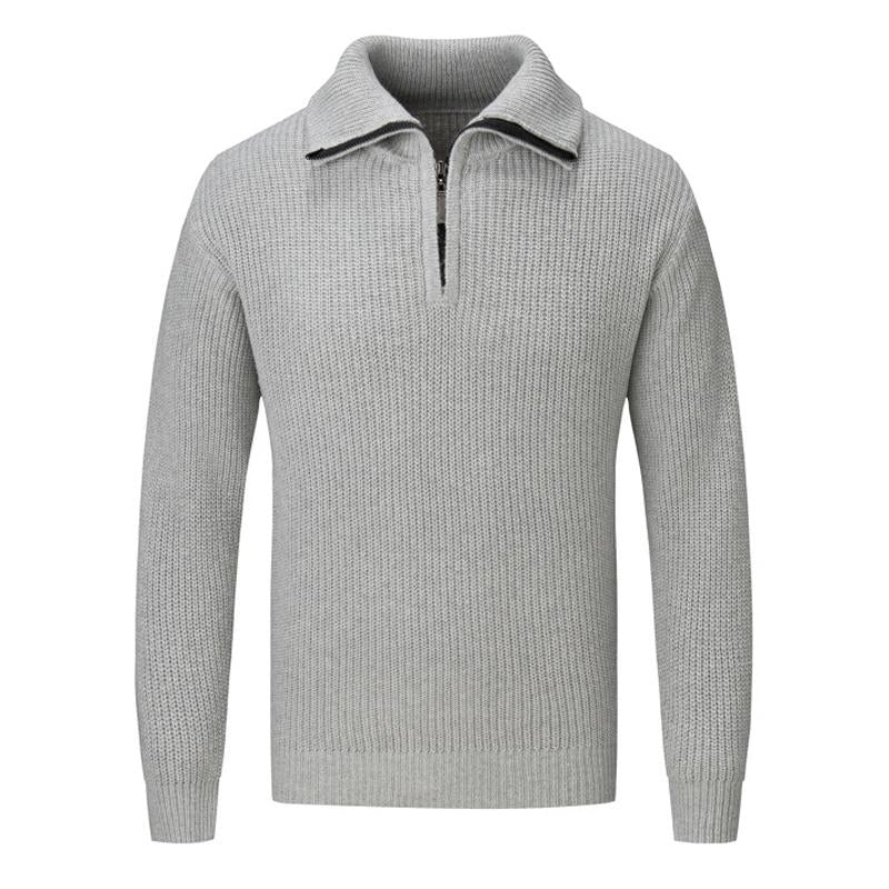 Mens Solid Color Thick Stand Collar Half Zip Pullover Sweater 57203843X