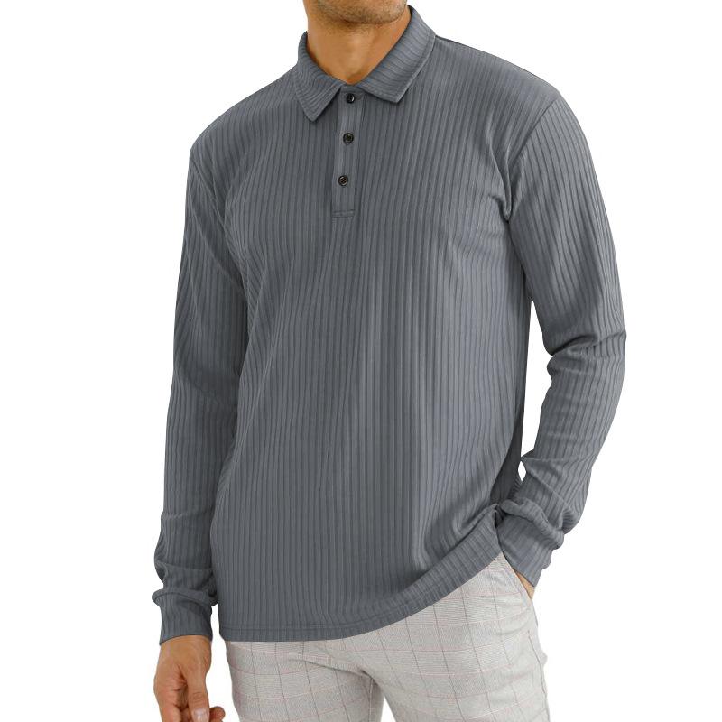 Mens Casual Solid Color Lapel Long Sleeve Polo Shirt 11523451M