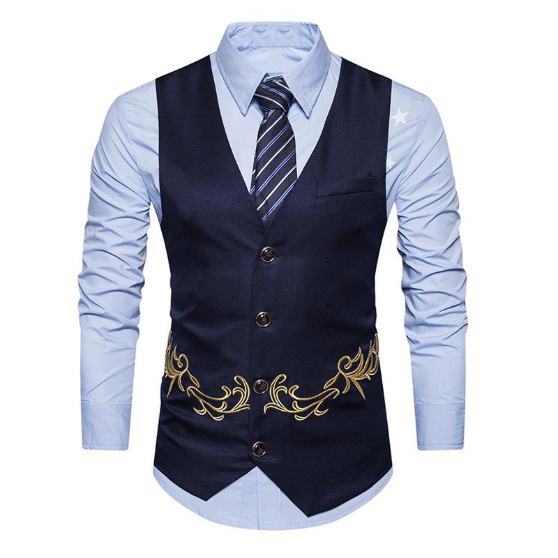 Mens V-neck Embroidered Single-breasted Vest 29357537X
