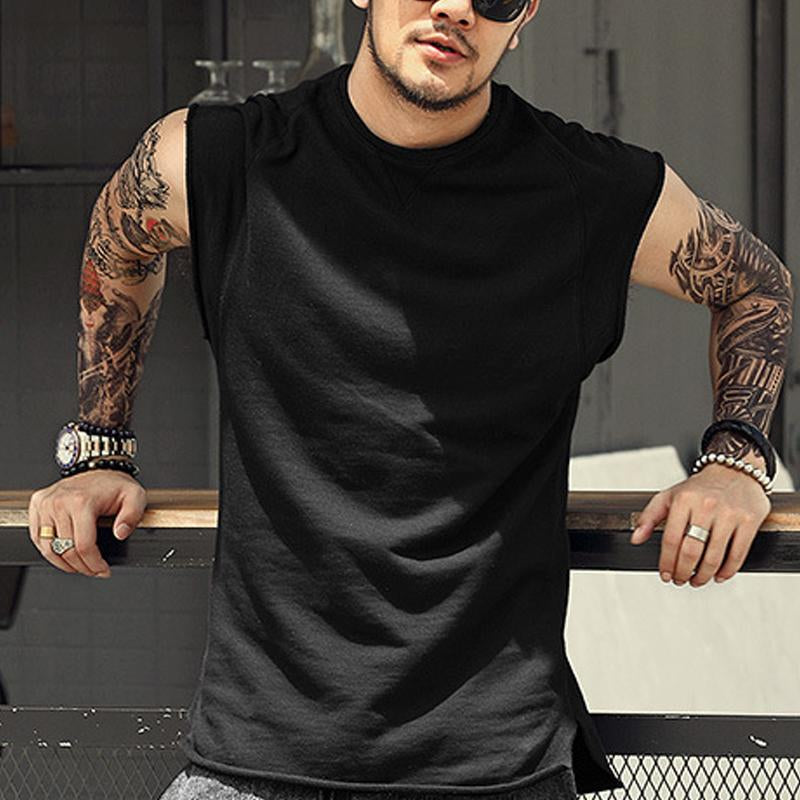 Mens Round Neck Sleeveless Solid Color Tank Top 99843783X