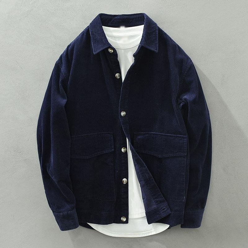 Mens Vintage Corduroy Loose Lapel Long Sleeve Overshirt 16610972M