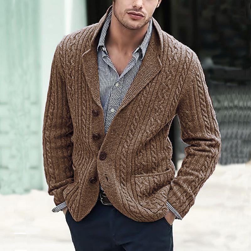 Mens Vintage Lapel Single Breasted Knit Casual Cardigan 92022446Z