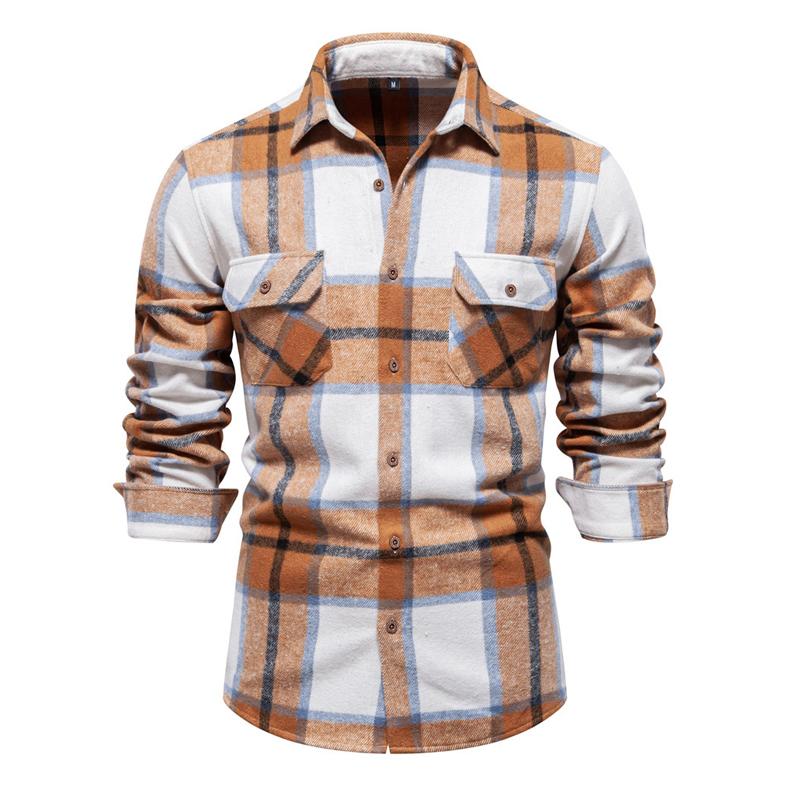 Mens Vintage Flannel Plaid Lapel Long Sleeve Shirt 75915704X