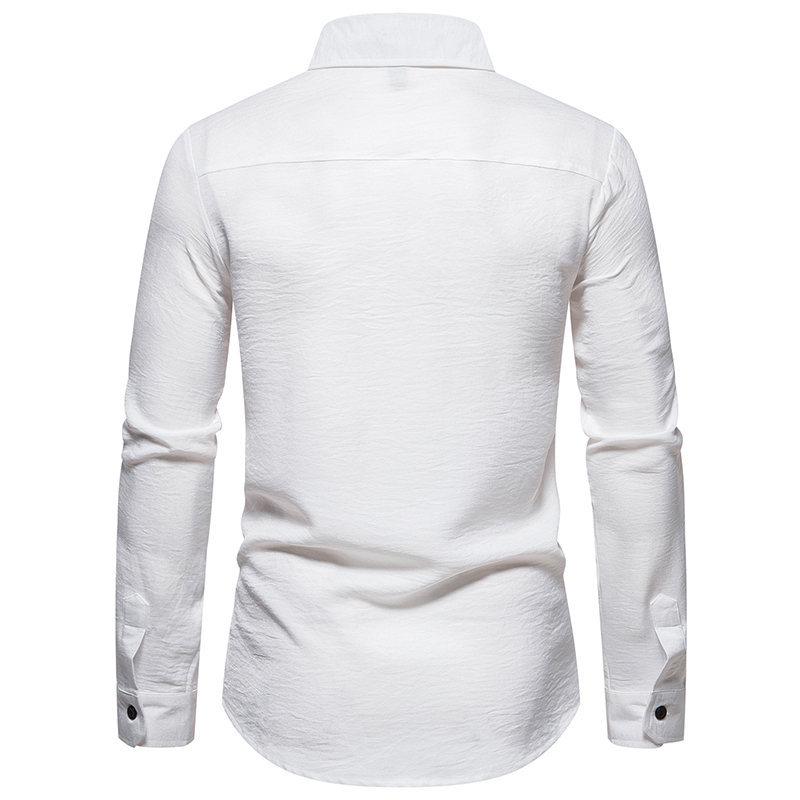 Mens Retro Solid Color Casual Long Sleeve Shirt 86241706Y
