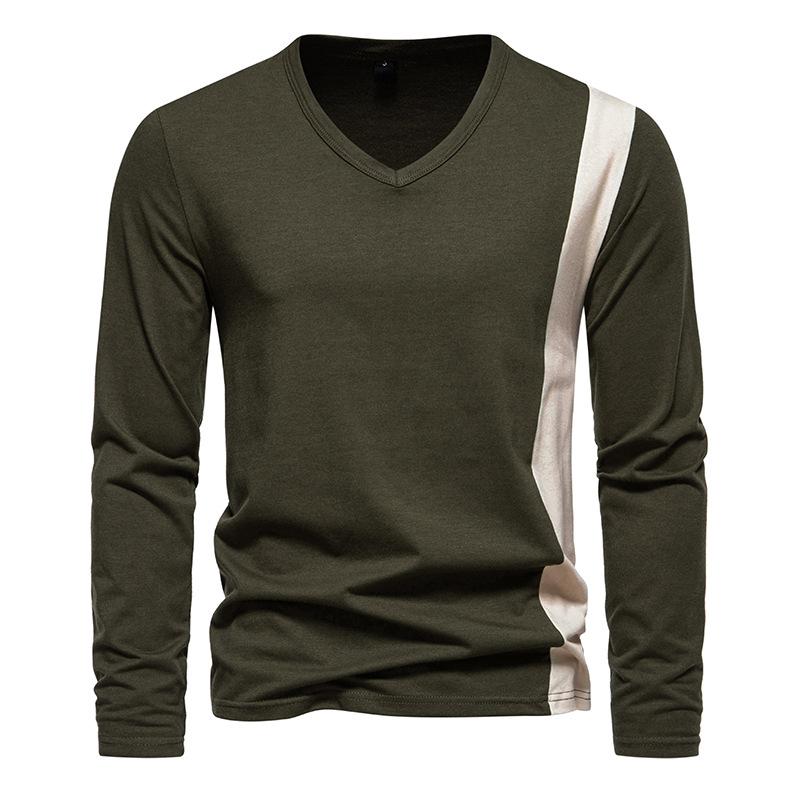 Mens Colorblock V Neck Long Sleeve T-shirt 75738203Z