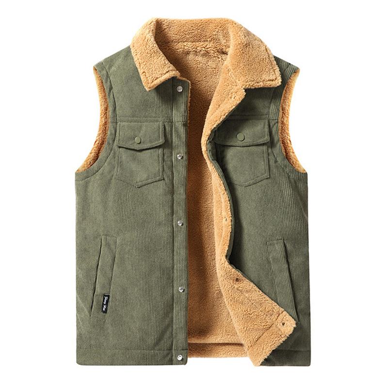 Mens Vintage Corduroy Fleece Multi-Pocket Lapel Vest 85943028X