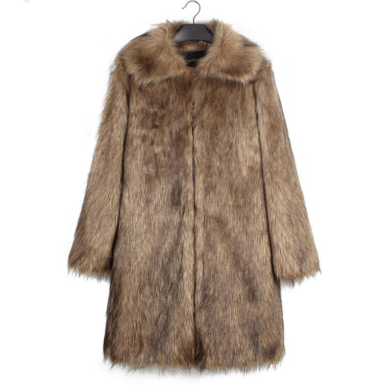Mens Square Collar Long Imitation Fur Coat 96475183X