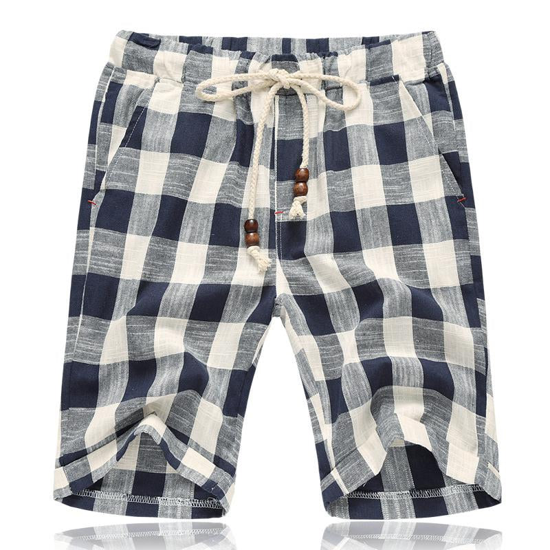Mens Casual Cotton Linen Stripe Elastic Waist Straight Shorts 54118289M