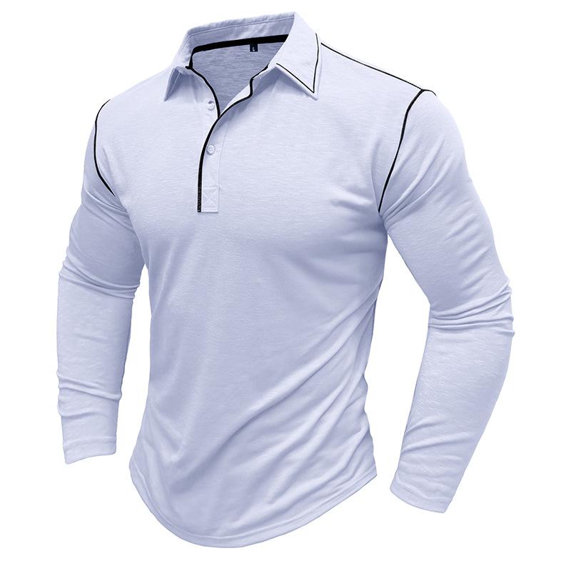 Mens Solid Color Long Sleeve Lapel Polo Shirt 28855071X