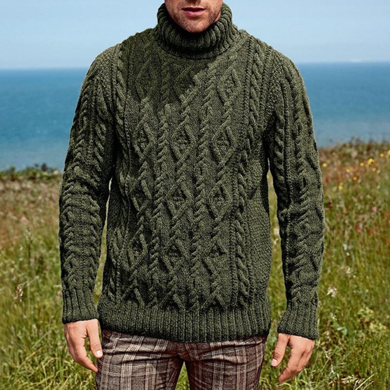 Mens Vintage Solid Cable Turtleneck Knit Sweater 15791993Y