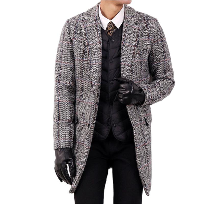 Mens Notch Lapel Single Breasted Mid-length Coat 53721717Z