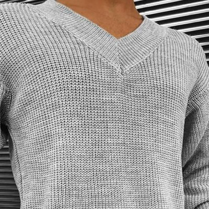 Mens Vintage Solid Color V Neck Long Sleeve Knitted Sweater 53688615X