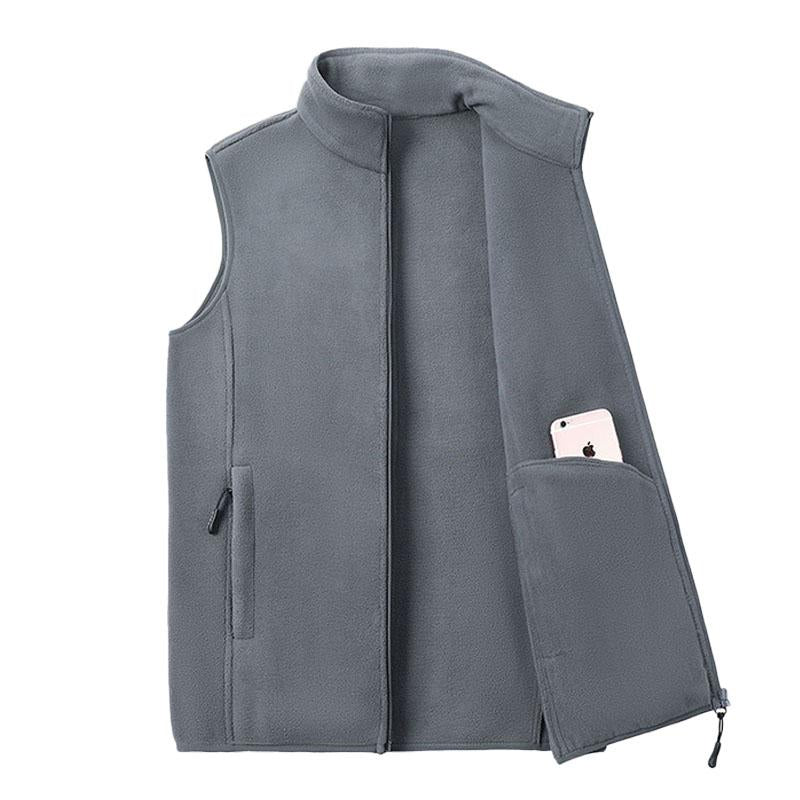 Mens Casual Outdoor Stand Collar Zipper Loose Fleece Vest 79705666M