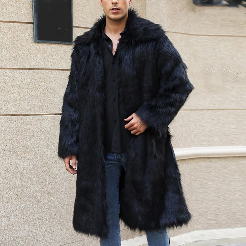 Mens Square Collar Long Imitation Fur Coat 96475183X