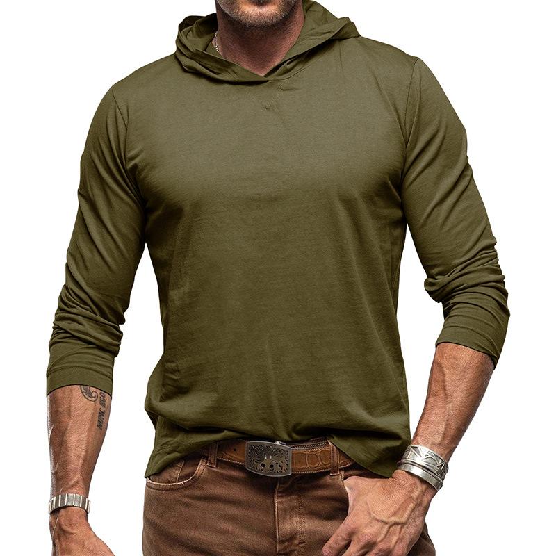 Mens Casual Solid Color Hooded Long Sleeve T-Shirt 90114469M