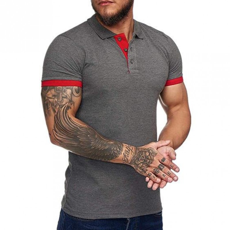 Mens Colorblock Lapel Short Sleeve Casual Polo Shirt 67494980Z