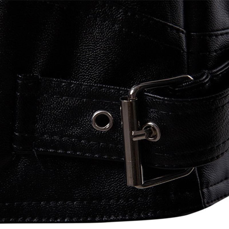 MenS Motorcycle Rugged Style Lapel Double Chest Pockets Leather Jacket 94260394Y
