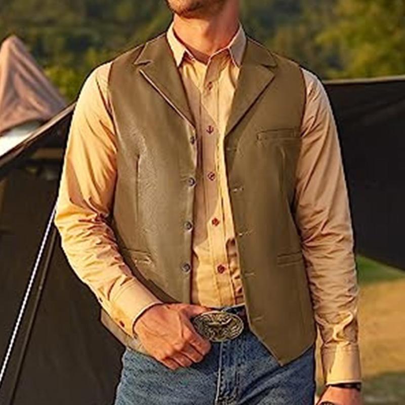 Mens Vintage V Neck Slim Single Breasted Leather Vest 90958464M